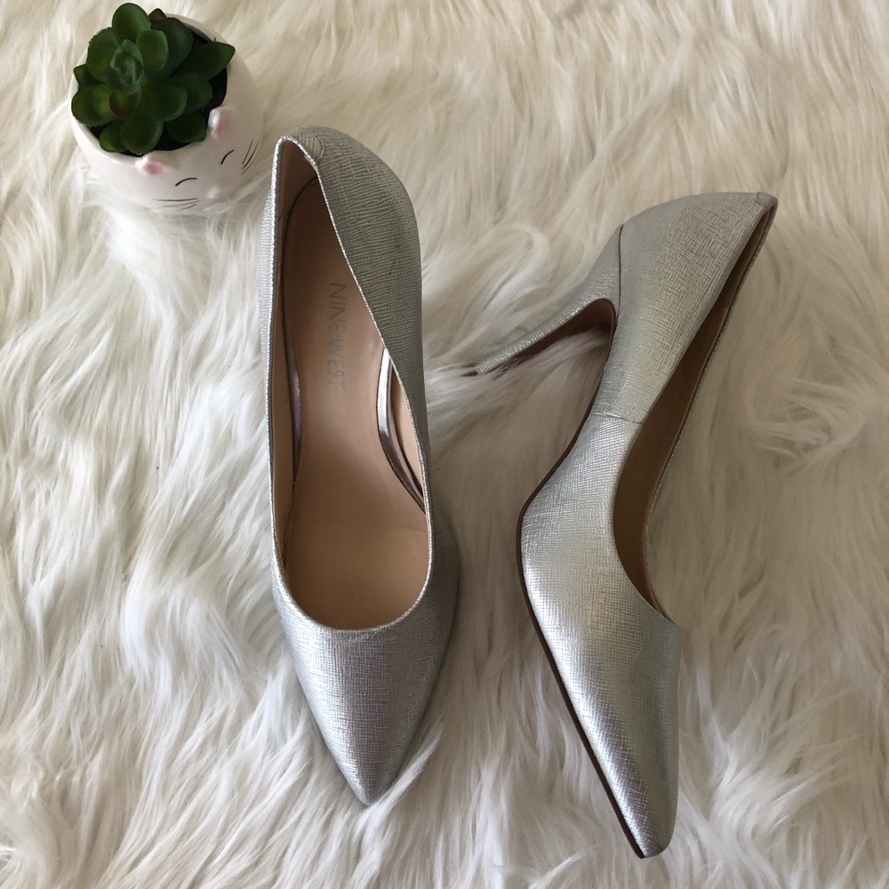Nine West, Silver Textured, Heels 7M